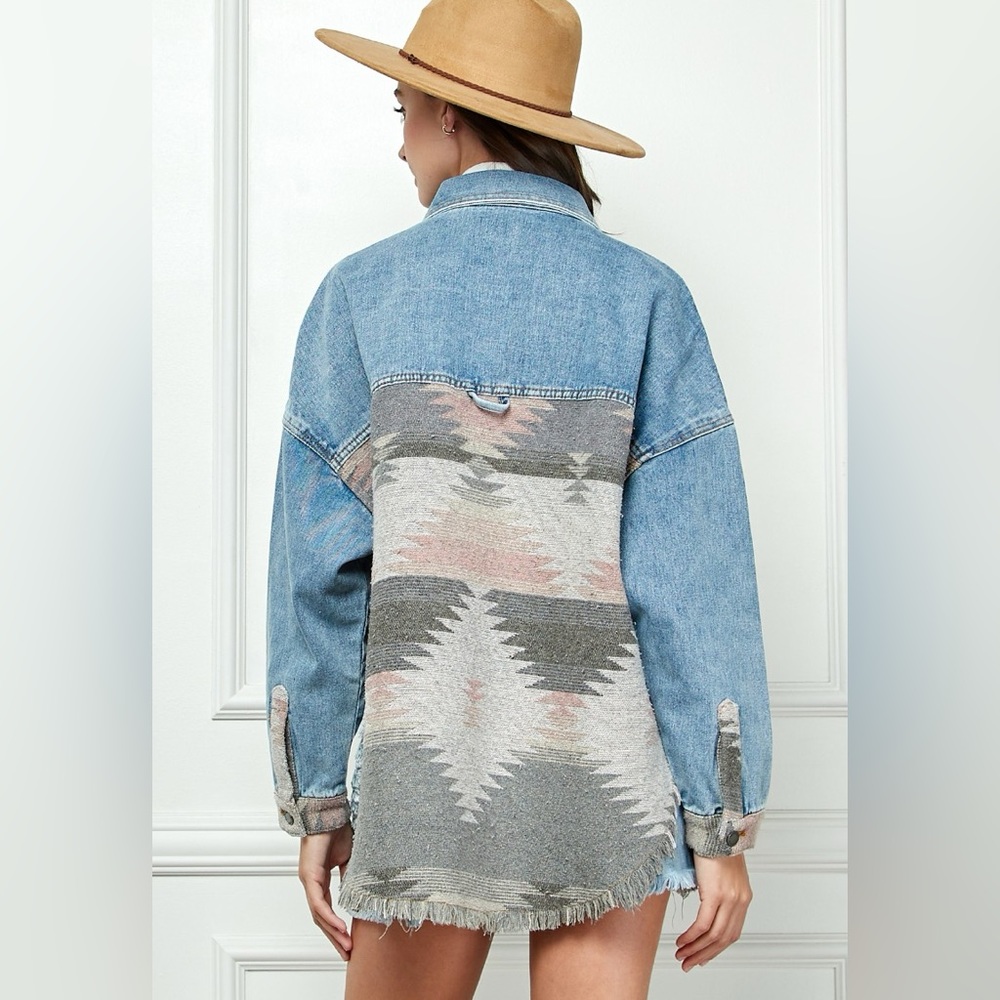 #9 CLOSEOUT SALE! New Bohemian Aztec Splicing Denim Jacket - Picture 2 of 5